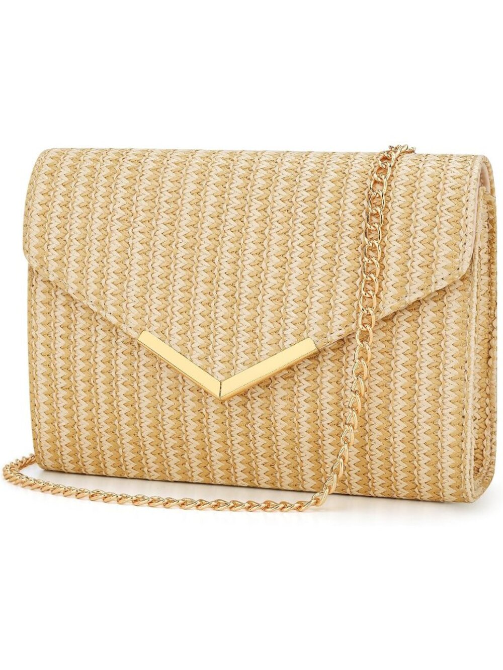 Women's Straw Beige Clutch Purses Envelope Chain Wedding Evening Crossbody Bag